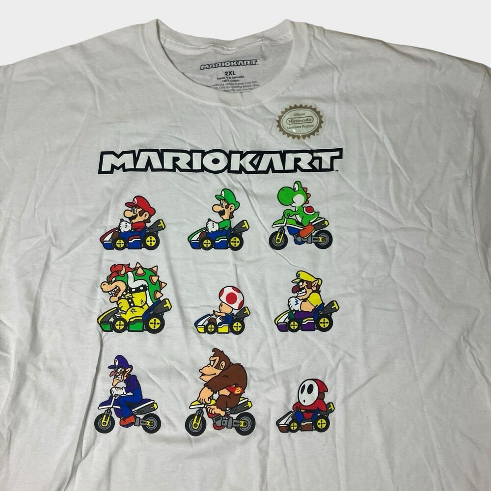 Mario Kart T Shirt Mens 2XL White Nintendo Super Mario Graphic Tee Video‎ Gamer